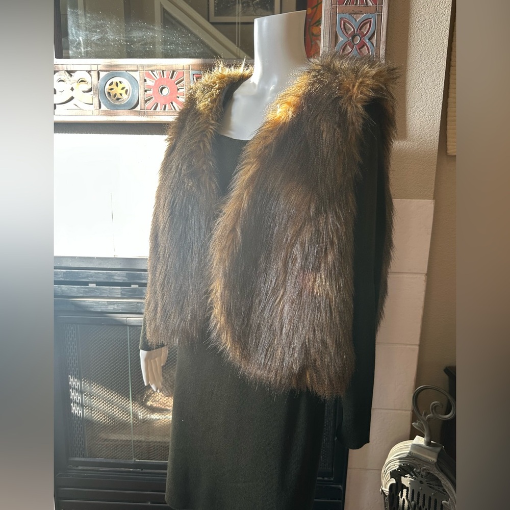 INC International Concepts Womens Brown Faux Fur Vest